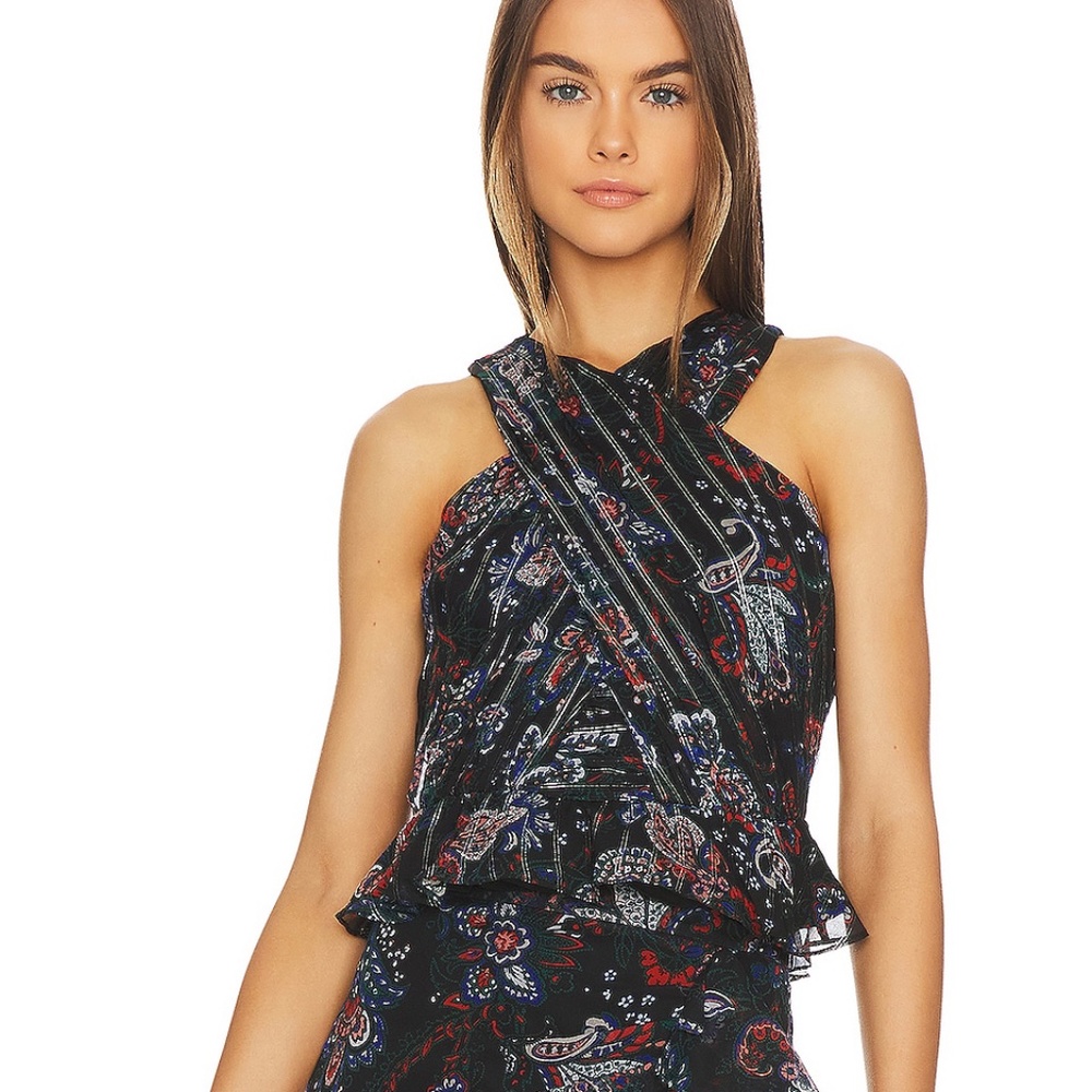 VERONICA BEARD Kailani Top in Black Multi NWT